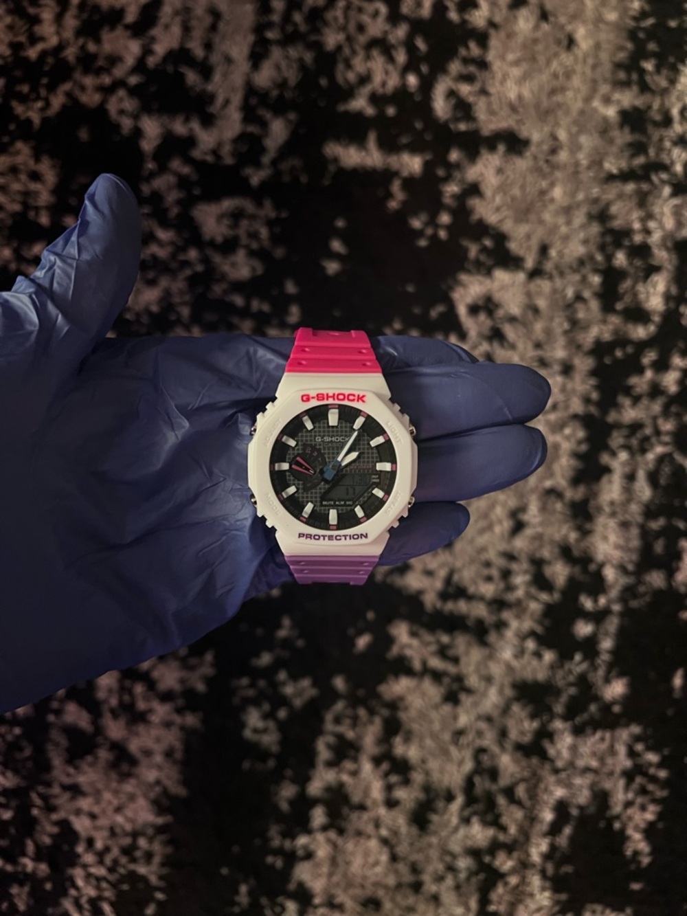 G-Shock Pink and Purple Resin Watch with White Bezel